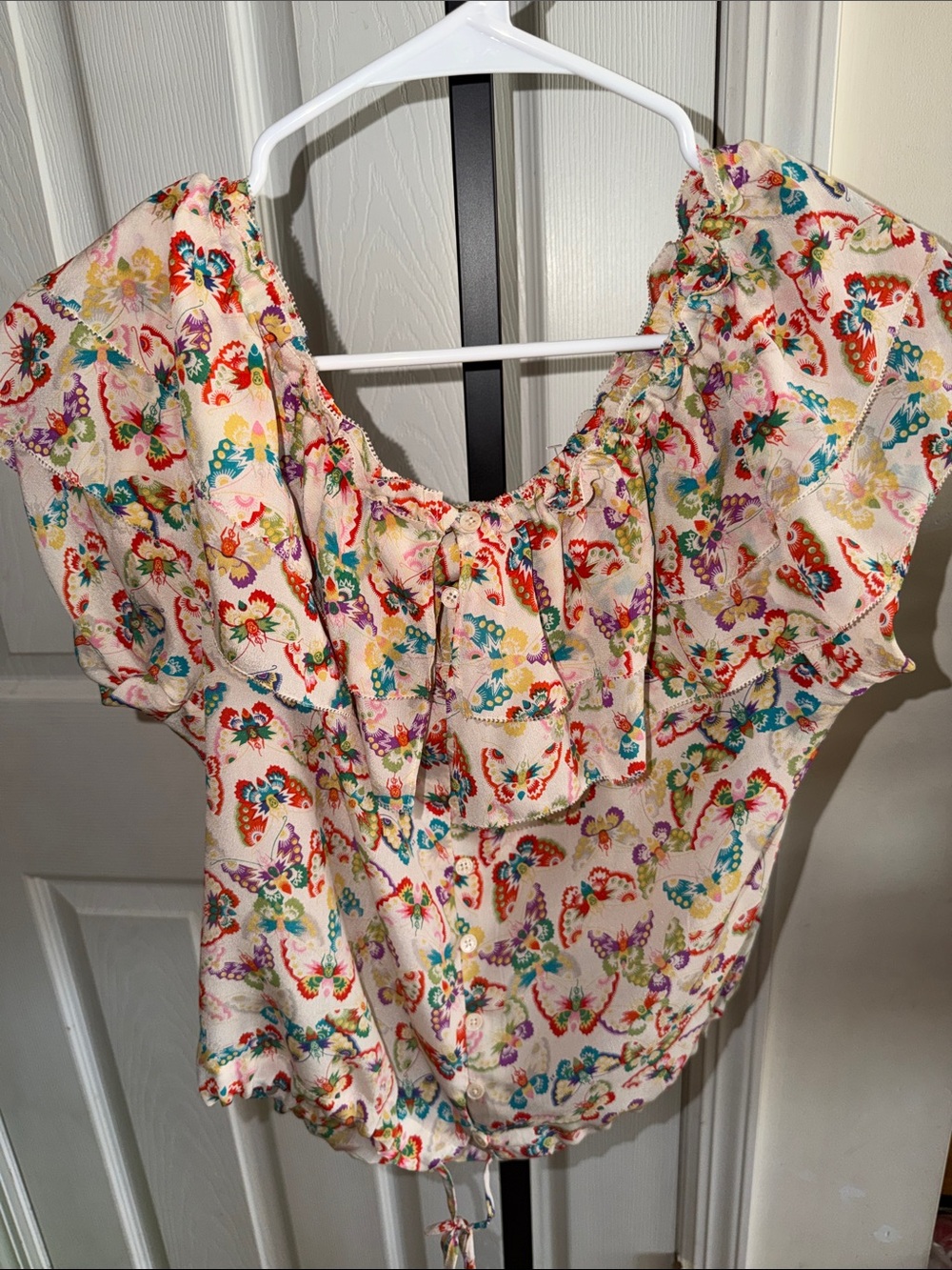 Zadig & Voltaire Silk Cream Floral Paisley Ruffle-Neck Blouse